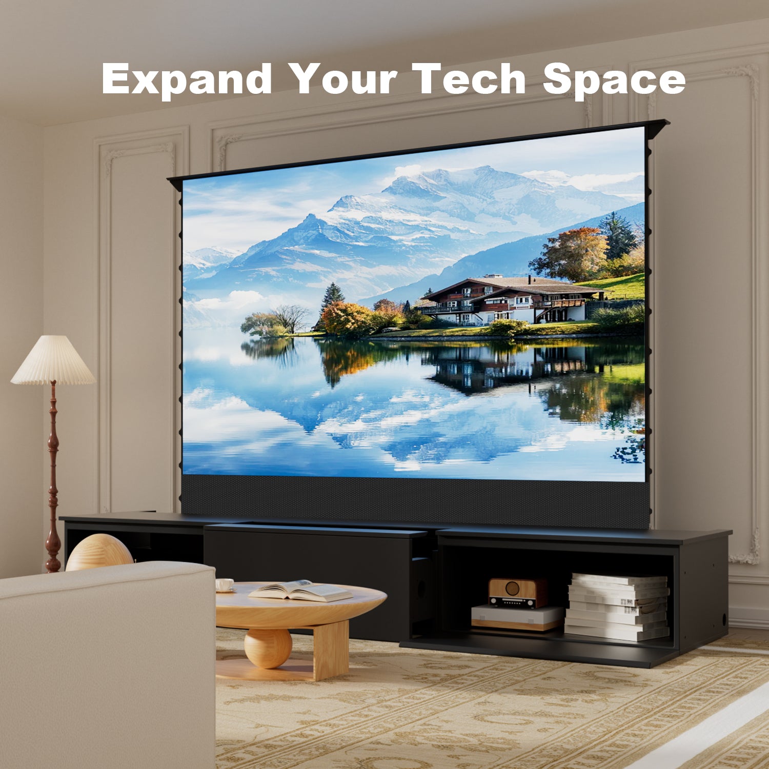 Shore 100inch Black Motorized Laser TV Flat Pack Cabinet (New)